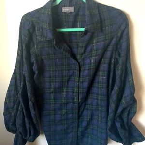 Plaid puff sleeve blouse
